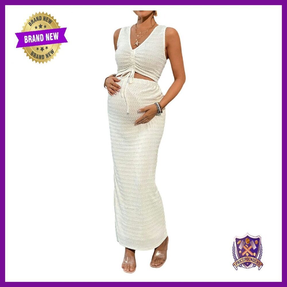 Maternity Tank Top Bodycon Skirt Set Drawstring Tie Front